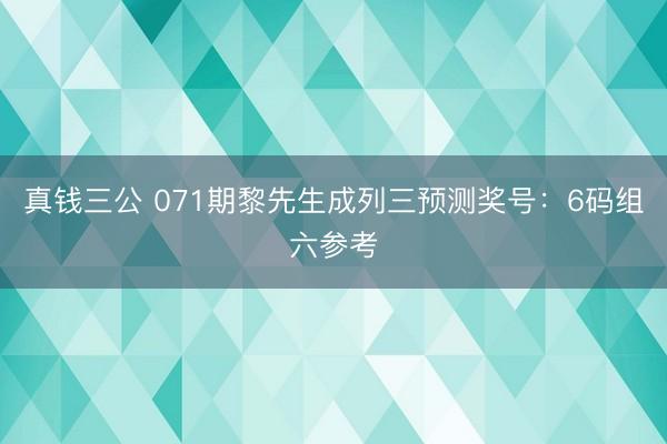 真钱三公 071期黎先生成列三预测奖号：6码组六参考