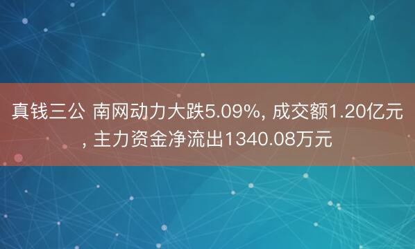 真钱三公 南网动力大跌5.09%, 成交额1.20亿元, 主力资金净流出1340.08万元