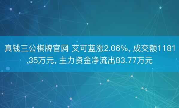真钱三公棋牌官网 艾可蓝涨2.06%， 成交额1181.35万元， 主力资金净流出83.77万元
