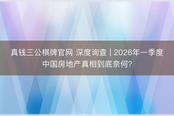 真钱三公棋牌官网 深度询查 | 2026年一季度中国房地产真相到底奈何？