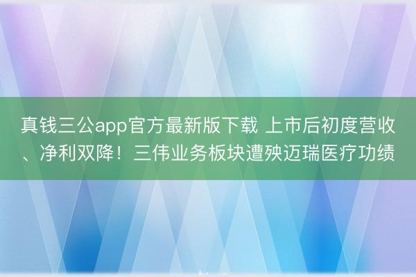 真钱三公app官方最新版下载 上市后初度营收、净利双降！三伟业务板块遭殃迈瑞医疗功绩