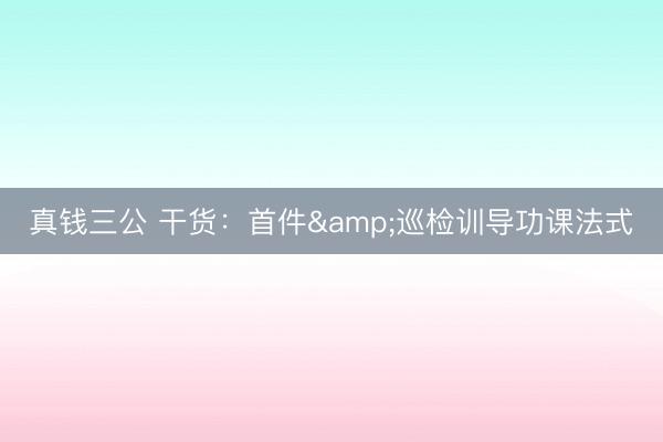真钱三公 干货：首件&巡检训导功课法式