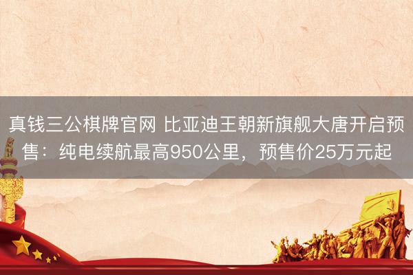 真钱三公棋牌官网 比亚迪王朝新旗舰大唐开启预售：纯电续航最高950公里，预售价25万元起